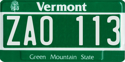 VT license plate ZAO113