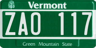 VT license plate ZAO117