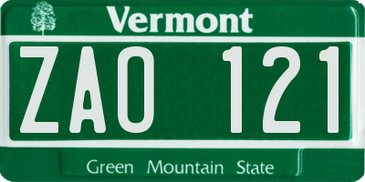 VT license plate ZAO121