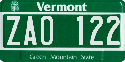 VT license plate ZAO122