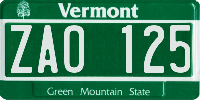 VT license plate ZAO125