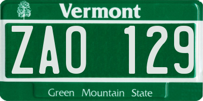 VT license plate ZAO129