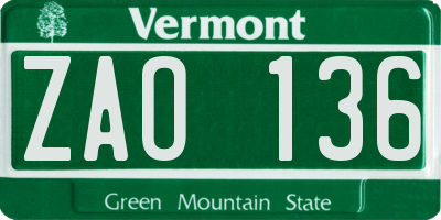 VT license plate ZAO136