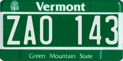 VT license plate ZAO143