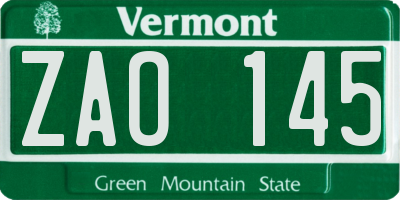 VT license plate ZAO145