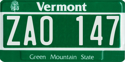 VT license plate ZAO147