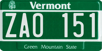 VT license plate ZAO151