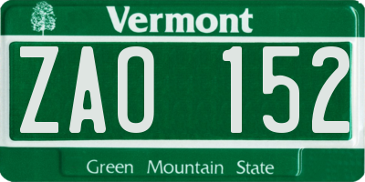 VT license plate ZAO152