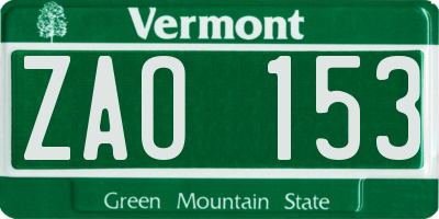 VT license plate ZAO153