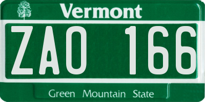 VT license plate ZAO166