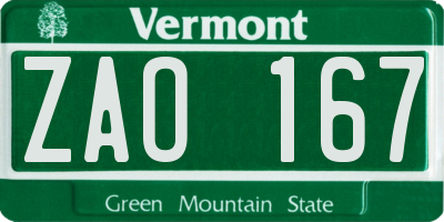 VT license plate ZAO167