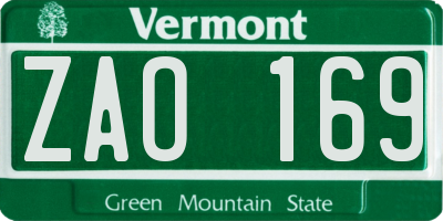 VT license plate ZAO169