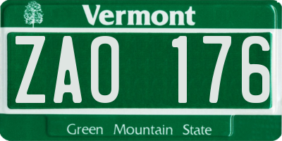 VT license plate ZAO176
