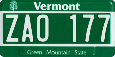 VT license plate ZAO177
