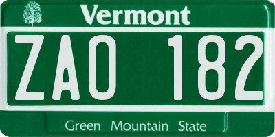 VT license plate ZAO182