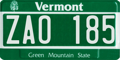 VT license plate ZAO185