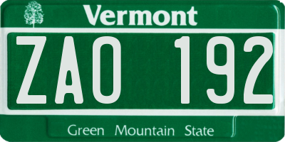 VT license plate ZAO192