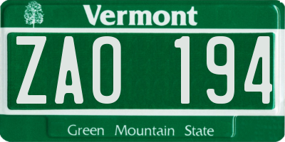 VT license plate ZAO194