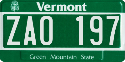 VT license plate ZAO197