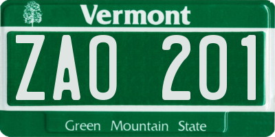 VT license plate ZAO201