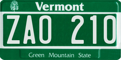 VT license plate ZAO210