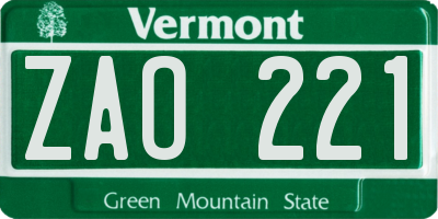 VT license plate ZAO221