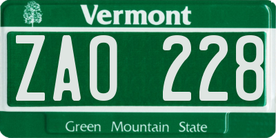 VT license plate ZAO228