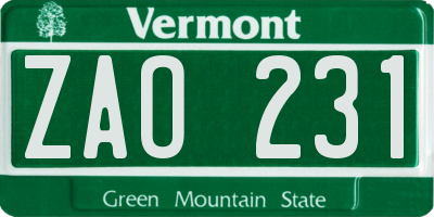 VT license plate ZAO231