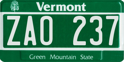 VT license plate ZAO237