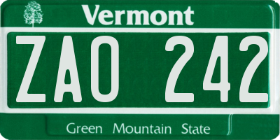 VT license plate ZAO242
