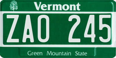 VT license plate ZAO245