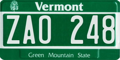 VT license plate ZAO248