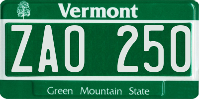 VT license plate ZAO250
