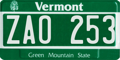 VT license plate ZAO253