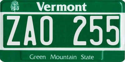 VT license plate ZAO255