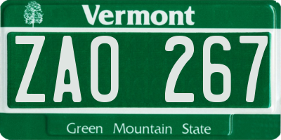 VT license plate ZAO267