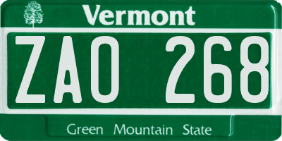 VT license plate ZAO268