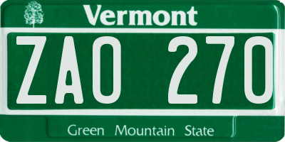 VT license plate ZAO270