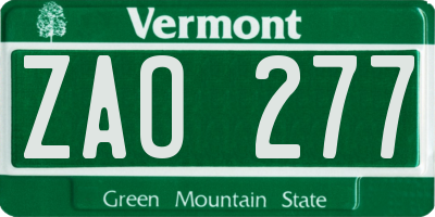 VT license plate ZAO277