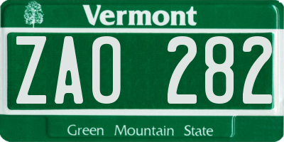 VT license plate ZAO282