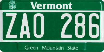 VT license plate ZAO286