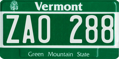 VT license plate ZAO288