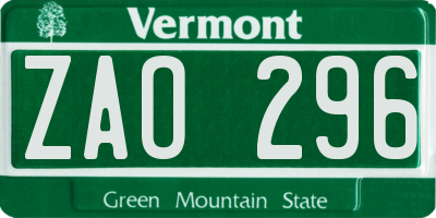 VT license plate ZAO296
