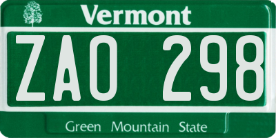 VT license plate ZAO298