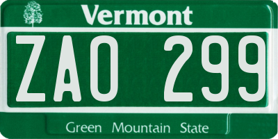 VT license plate ZAO299