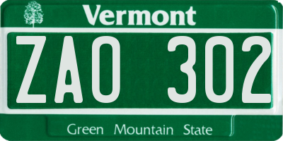 VT license plate ZAO302