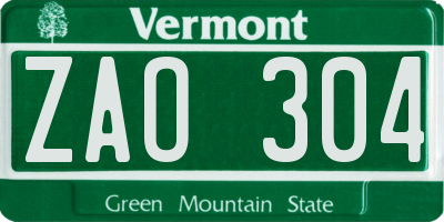 VT license plate ZAO304