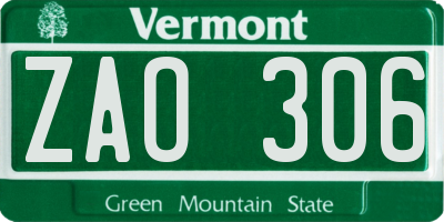 VT license plate ZAO306