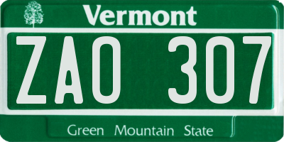 VT license plate ZAO307