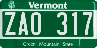 VT license plate ZAO317